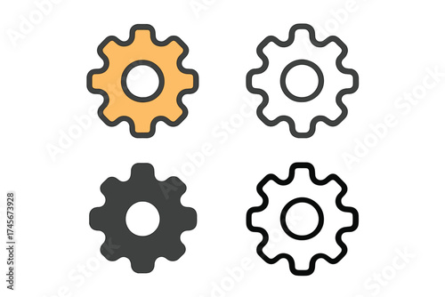 Setting gear icon with trendy filled and line style for web, logo, app, UI design. Vector illustration isolated on white background with modern flat and outline elements.