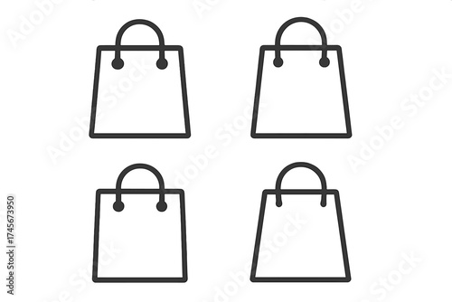 Shopping bag icon set for retail and e-commerce. Vector line art illustration of purchase, sale, and carry bags. Simple, minimal graphic symbol for store, market, or online shop.