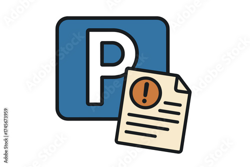 Parking ticket icon. Parking fine notice symbol. Car park penalty document. Traffic violation citation vector illustration. Illegal parking concept. Auto law infringement sign.