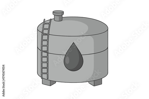 Oil storage tank icon. Industrial fuel reservoir symbol. Vector illustration of a gasoline or petroleum container with a ladder. Crude energy resource concept for factory.