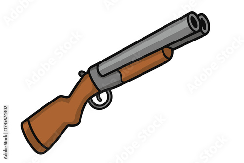 Shotgun icon in a flat cartoon style. Double-barreled shotgun vector illustration. Wild West weapon concept. Hunting rifle or firearm for western design elements. Isolated.