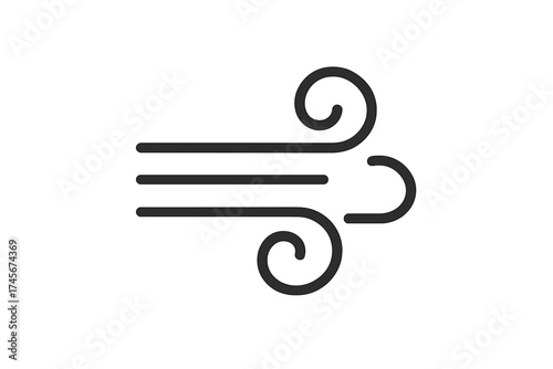 Wind breeze icon, air motion symbol. Vector illustration of flowing air currents, air gusts lines. Flat design weather icon, air movement symbol for apps, UI, logos, and web.