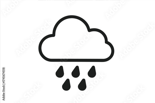 Rain icon in trendy flat line style. Weather symbol for web, logo, app, and UI design. Vector illustration of a cloud with raindrops, isolated on white background. Forecast concept.