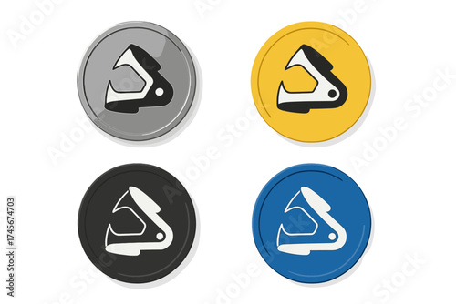 Staple remover icon set. Colorful circle buttons with flat staple puller graphic. Office supply and stationery vector symbol for UI design, web, and mobile app interface.