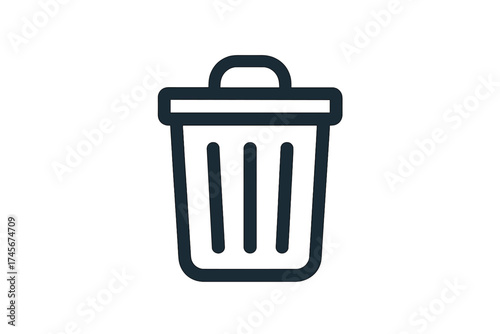 Trash can icon symbol of delete, remove, or erase. Garbage bin for waste and junk disposal. Linear outline vector graphic for web design, app, logo and UI interface.