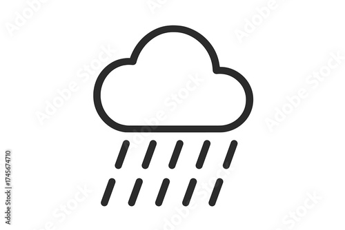 Rain cloud weather icon. Simple outline forecast symbol. Meteorology, precipitation, downpour sign. Minimalist line art pictogram for web, app, UI, logo design. Vector graphic.