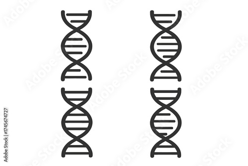 DNA strand icon set. Vector illustration of a double helix. Concept for genetics, biology, science, medicine. Simple line art for gene research, and biotechnology labs.