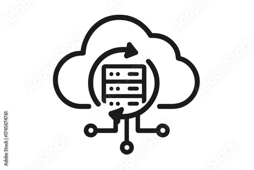 Cloud data server update and sync icon. Vector illustration of database processing and information backup. Technology concept for network hosting and data center storage.