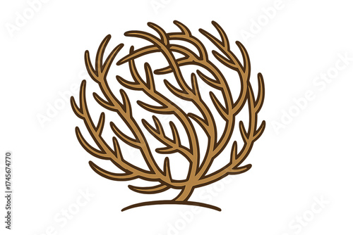 Tumbleweed cartoon icon. Western vector graphic from the wild west set. Dry rolling desert plant illustration. Isolated prairie weed symbol for western and desert concepts.