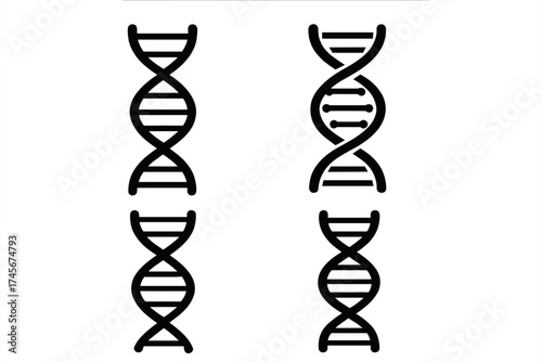 DNA helix icon set. Gene strand symbol collection. Vector illustration for genetics, biology, science. Molecular structure, chromosome, genome concept design. Isolated.