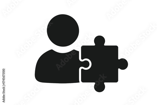 User profile with puzzle piece icon. Symbol of problem solving, skill, or personality. Business metaphor for solution, strategy, or finding the right component. Vector.