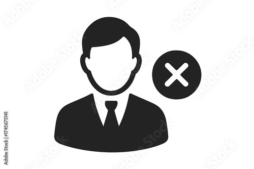 User delete icon. Remove account. Reject, ban, fire employee concept. Profile avatar with cross. Blacklist symbol. Wrong, error, cancel, or failure sign for web, app, UI.