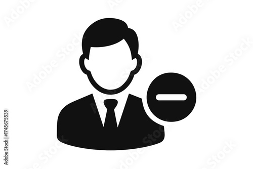 Businessman icon with user remove symbol, profile silhouette with cross sign, person account deletion, user interface, web design flat vector illustration, isolated on white background