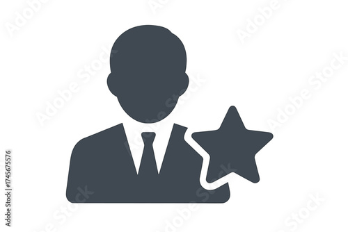 User with star icon. Favorite person, VIP member, or top employee symbol. Business person with rating or feedback star for web design, logo, app, or UI. Vector illustration.