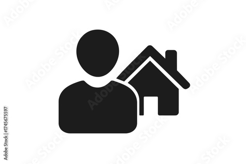 User with House Icon, Real Estate Agent or Homeowner Symbol, Business Person with Property Concept, Trendy Flat Style Vector for Web Design, Logo, App, UI, Isolated on White