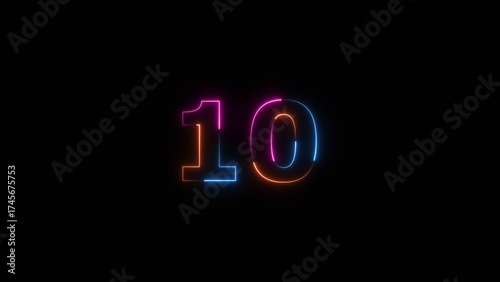 Neon countdown number 10 icon illustration background 4K.