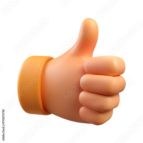 3D Rendered Cartoon Hand Giving Thumbs Up Gesture on Transparent Background