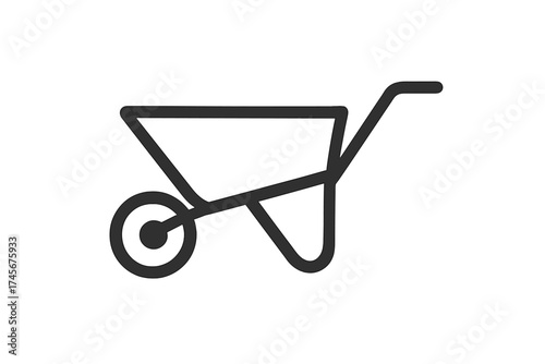 Wheelbarrow line icon. Garden cart symbol. Construction and gardening tool sign. Farm equipment. Simple vector illustration for web design and logo. Isolated on white background.