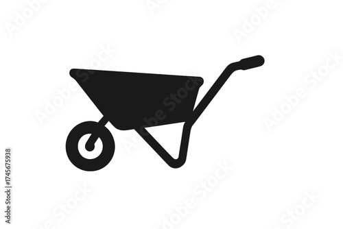 Wheelbarrow silhouette vector icon. Gardening, construction, building, farming, landscaping work tool. Manual hand cart equipment. Simple black illustration on transparent background.