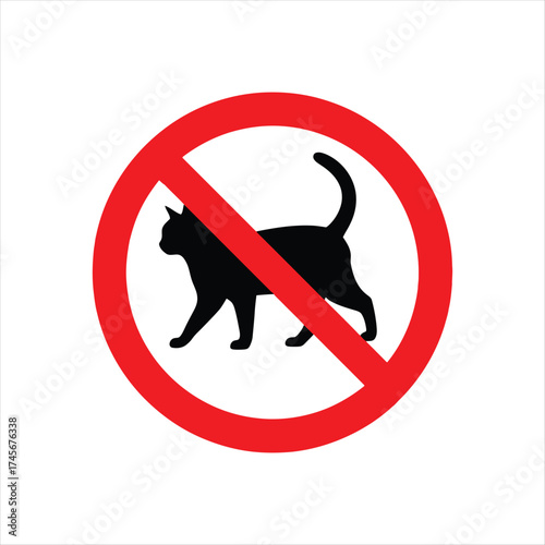No cats allowed sign silhouette of a black cat inside a red circle with a diagonal line