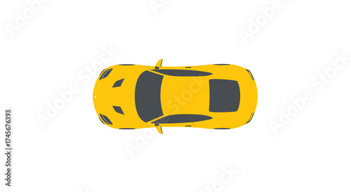 Top View Flat Illustration of a Yellow Sports Car Vehicle