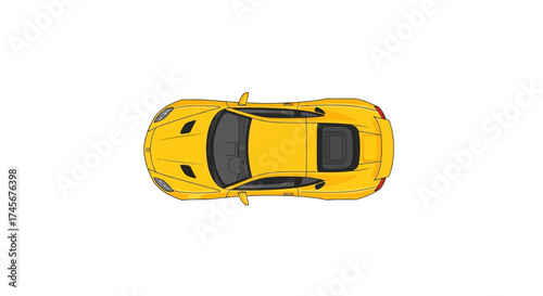 Flat Style Detailed Sport Car Yellow Color Top View Illustration