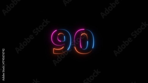 Business neon countdown number 90 icon illustration background.