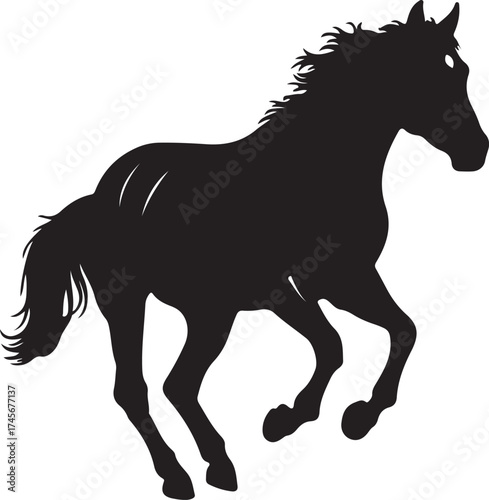 Dynamic horse running silhouette isolated on white background