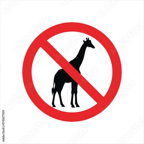 Silhouette of a giraffe inside a red prohibition circle with a diagonal line across it