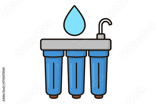 Water filter icon. Water filtration system for purification. Vector illustration of clean, pure drinking water. Home appliance for health, safety, and treatment technology.