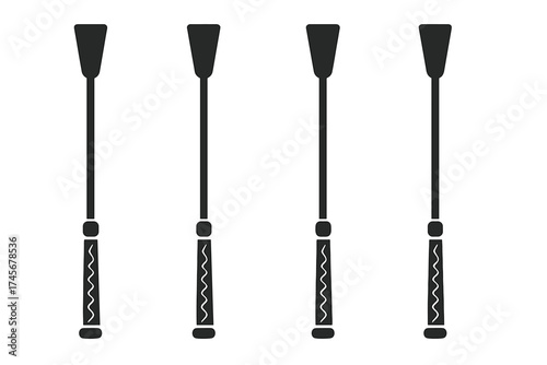 Riding whip vector icon for equestrian sport and horse racing. Jockey crop stick silhouette. Hippodrome and equestrianism competition equipment symbol, flat black design.