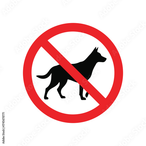 Black silhouette of a dog inside a red circle with a diagonal line symbolizing no dogs allowed
