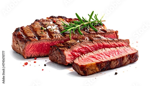 Grilled steak slices on white background (1)