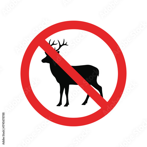 Red prohibition sign with a black silhouette of a deer inside indicating no deer allowed or warning of deer presence