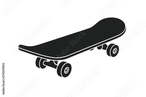 Black Skateboard Icon Isolated on White Background, Park Symbol Vector Illustration with Transparent Background, Skateboard Silhouette Graphic for Sports and Leisure Design