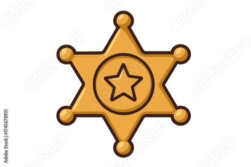 Cartoon Sheriff Badge Icon Wild West Law Enforcement Star Vector Illustration with Transparent Background Police Sheriff Badge Symbol of Authority and Justice in Western Style