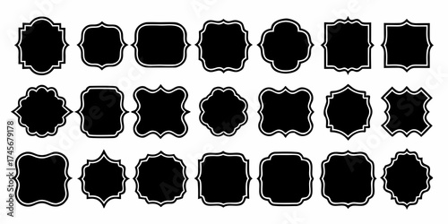 Collection of decorative black ornate frames and borders with white outlines on a white background