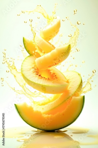 slice of melon in water splash