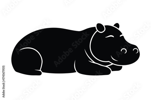resting hippo silhouette vector icon