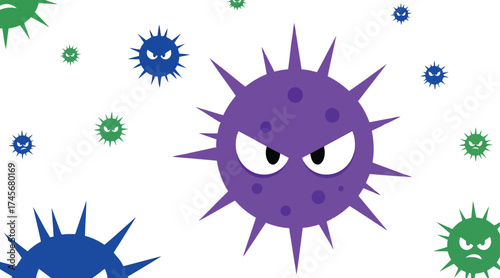 Illustration of various viruses with angry faces for health and science