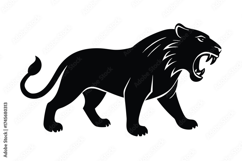 Obraz premium roaring lioness silhouette vector icon