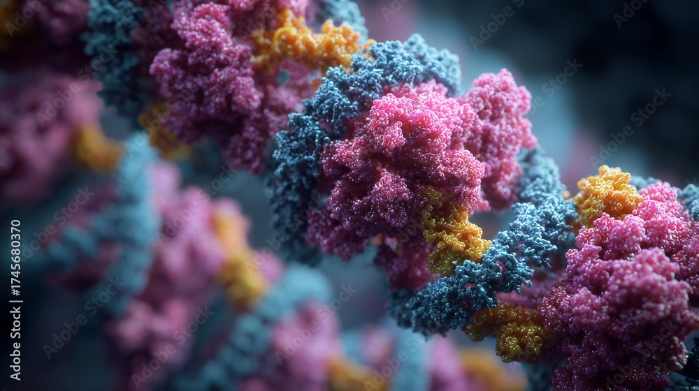 Obraz premium Advanced molecular modeling of cervical cancer cell DNA damage showing mutated strands chromosomal instability under high magnification biomedical research render