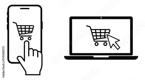 Vector art of online shopping concept with smartphone and laptop for ecommerce business