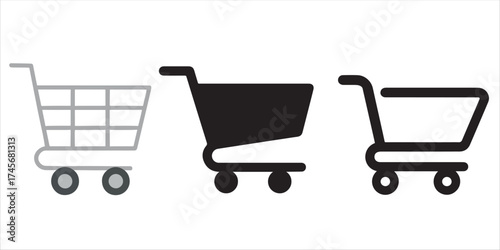 A detailed illustration of a shopping cart with wheels and a handle isolated on transparent background