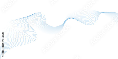 Abstract blue smooth wave on a white background. Dynamic sound wave. Design element. Vector illustration.  Undulate Grey Wave Swirl, frequency sound wave, twisted curve lines with blend effect.