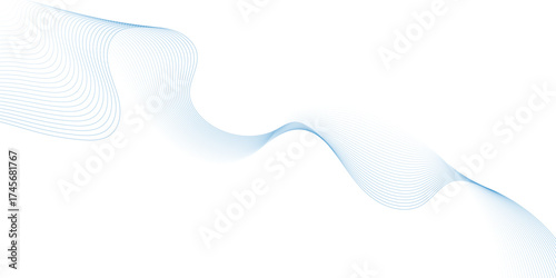 Abstract blue smooth wave on a white background. Dynamic sound wave. Design element. Vector illustration.  Undulate Grey Wave Swirl, frequency sound wave, twisted curve lines with blend effect.