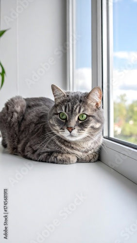 Wallpaper Mural Gray tabby cat resting on a window sill Torontodigital.ca