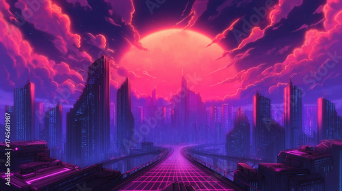 Violet Twilight Above a Futuristic Skyline