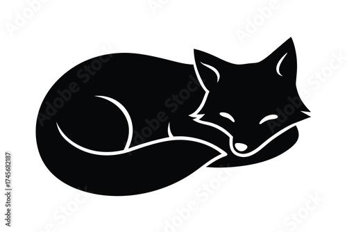 sleeping fox silhouette vector icon