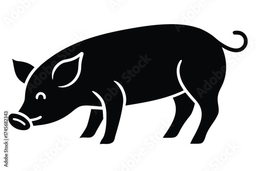 sniffing pig silhouette vector icon